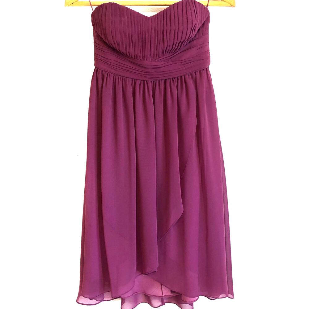 Anthropologie Purple Chiffon Strapless Mini Dress Babydoll Sweetheart Size 4